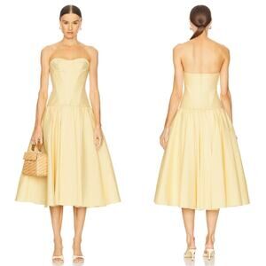 ALEXIS Summers Strapless Bustier Herringbone Yellow Stripe Midi Dress Size Large